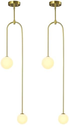 Modern Milk Glass Pendant Light 2 Pack Gold Chandelier