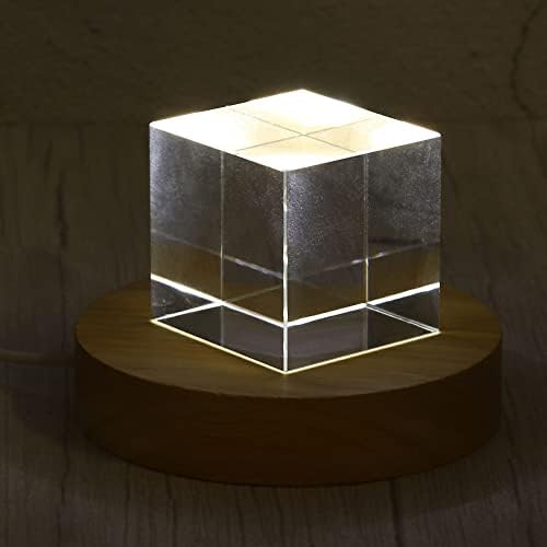 PATIKIL Round Wooden LED Light Base Stand with White Lights