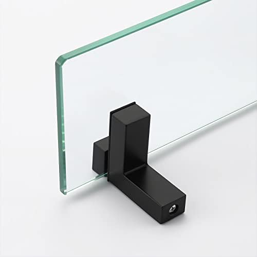 KES 16 Inch Matte Black Tempered Glass Wall Shelf