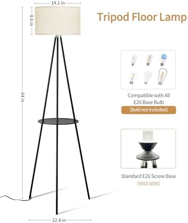 MODIVO Tripod Floor Lamp with Shelves and Flexibility