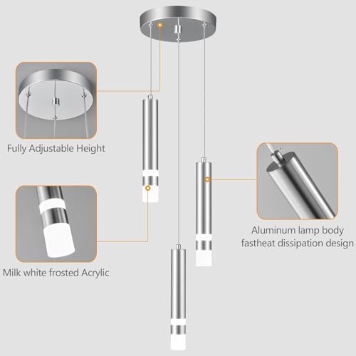 Modern Dimmable Chrome Mini Pendant Light 3-Light Kitchen Island Fixture
