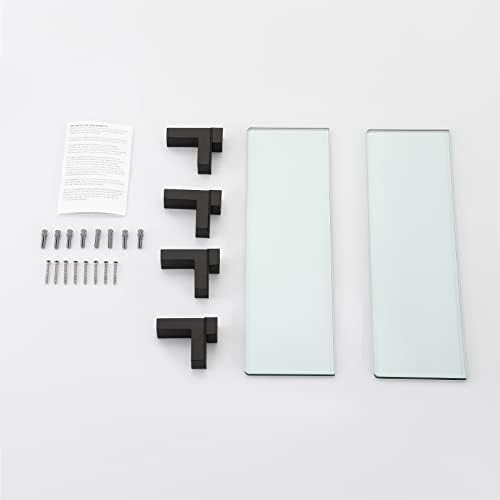 KES 2 Pack Tempered Glass Floating Shelves for Bathroom Matte Black