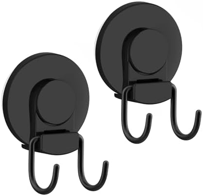 VISV Shower Suction Cup Hooks 2 Pcs Heavy Duty Black
