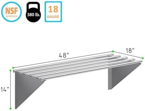 Premium Stainless Steel Tubular Wall Shelf - 48 L x 18 D
