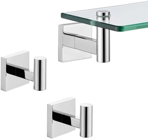KOKOSIRI 12-Inch Floating Glass Shelf with Towel Hooks 2 Pack