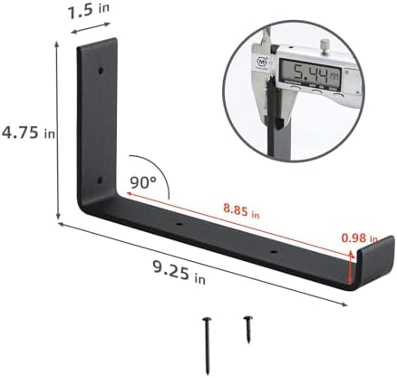10 Pack Heavy Duty J Shelf Brackets with Lip - Black