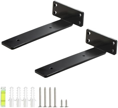 HEART ART Floating Shelf Bracket 6 Inch 2 Pack Black L Shelves