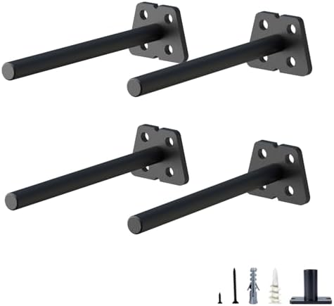 4-Pack 4 Inch Hidden Floating Shelf Brackets - Heavy Duty Black Steel