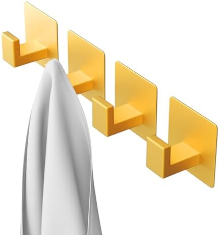 PMMASTO Adhesive Hooks Towel Hooks - 2 Pack Gold Aluminum Wall Hooks