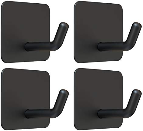 VISV Adhesive Hooks 4Pcs Heavy Duty Waterproof Wall Hooks Matte Black