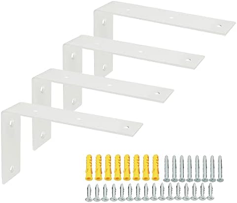 Alise Heavy Duty L-Shaped Shelf Brackets - White 7x42 Inch Pack of 4