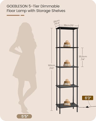 GOEBLESON 5-Tier Display Shelf with Light Floor Lamp
