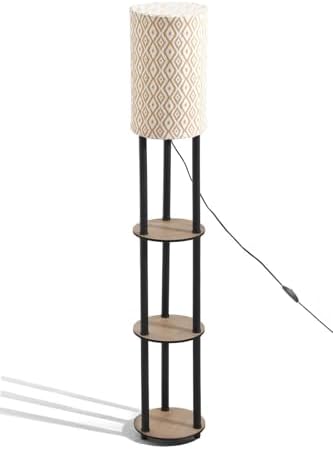 Oak White Floor Lamp with Shelves for Living Room and Bedroom