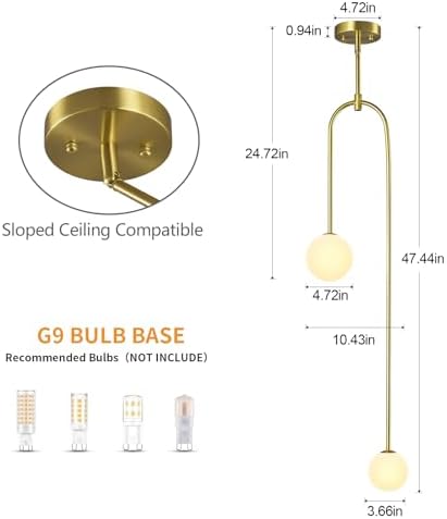 Modern Milk Glass Pendant Light 2 Pack Gold Chandelier