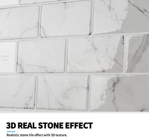 Art3d 10-Sheet Peel and Stick Subway Backsplash 12x12 White Marble Design