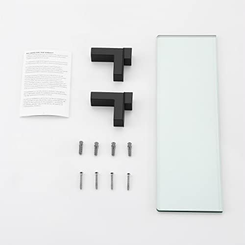 KES 16 Inch Matte Black Tempered Glass Wall Shelf