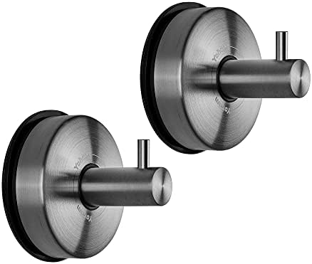 Yohom Suction Cup Hooks Black Stainless Steel Shower Towel Holders 2 Pcs