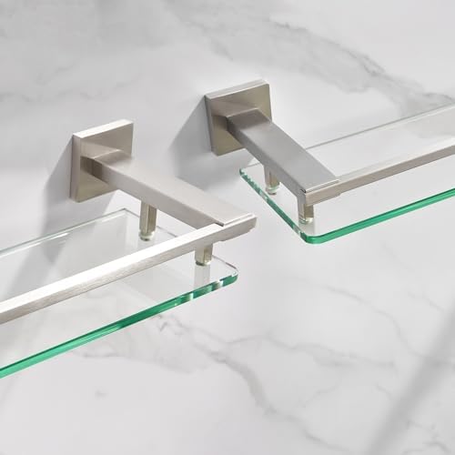 LANC Tempered Glass Floating Shelf 20-Inch Brushed Nickel