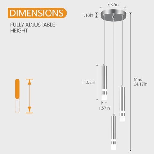 Modern Dimmable Chrome Mini Pendant Light 3-Light Kitchen Island Fixture
