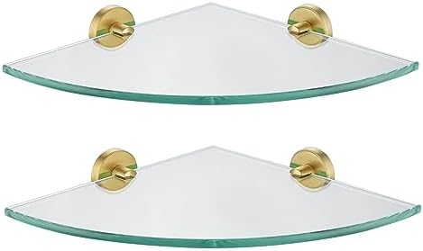 JQK Corner Glass Shelf Brushed Gold 2 Pack