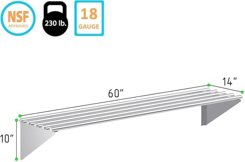 Premium Stainless Steel Tubular Wall Shelf 14 D x 60 L