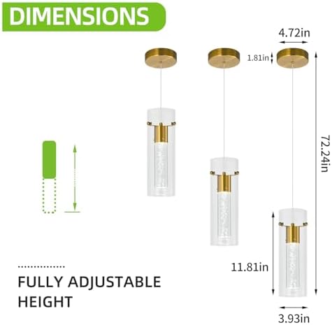 Modern Gold Pendant Light Fixture 3-Pack Kitchen Island Light