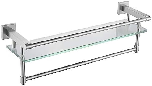 Alise 20 Inch Tempered Glass Bathroom Shelf with Towel Bar