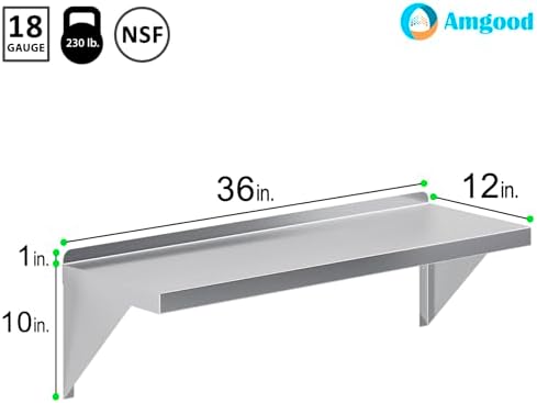 AmGood 12in x 36in Stainless Steel Wall Shelf Heavy Duty