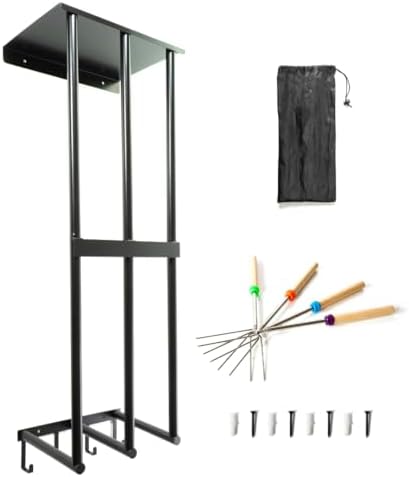 Camping Chair Wall Storage Rack with Floating Shelf and 4 Hooks Black