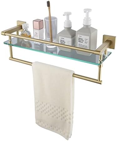 KOKOSIRI 20 Inch Tempered Glass Bathroom Shelf with Towel Holder