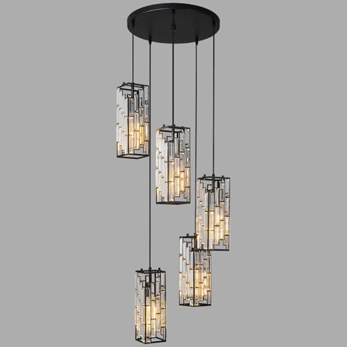 Black Pendant Light With Crystal Adjustable for Kitchen and Dining Room
