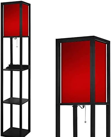 Red Blurred Floor Lamp with Shelves USB Ports and Power Outlet
