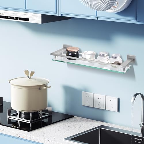 LANC Tempered Glass Floating Shelf 20-Inch Brushed Nickel