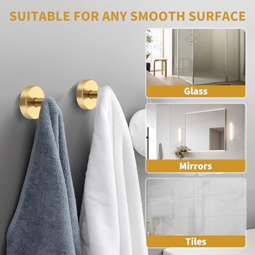 Gold Suction Cup Hooks for Shower Wall 2 Pack 11lbs
