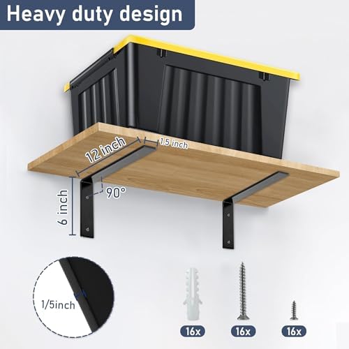 ELSKERHOME 12 Inch Floating Shelf L Brackets 8 Pack Black Metal Heavy Duty