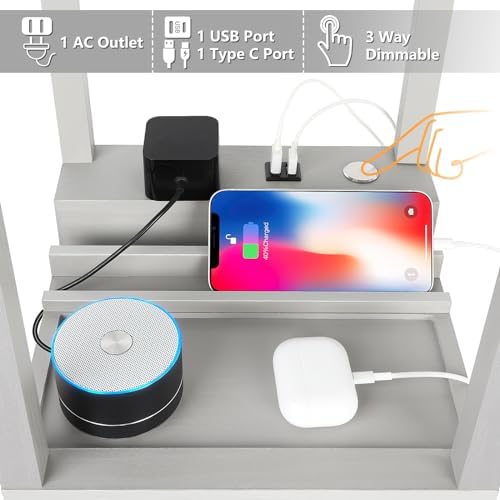 FOLKSMATE LED Shelf Floor Lamp with USB Ports and Power Outlet