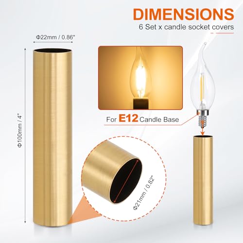 PATIKIL 4 Inch Candle Covers Sleeves 6Pcs Metal E12 Chandelier Socket Holder
