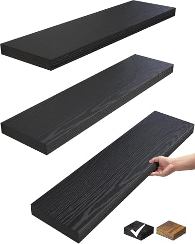 BAYKA Floating Shelves 225 Inches Satin Black Set of 3