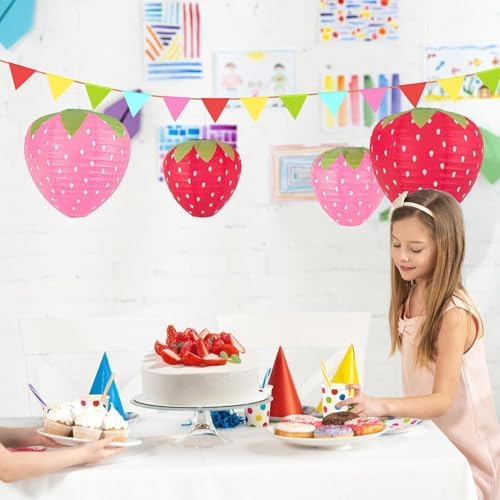 Red Strawberry Paper Lanterns Set 4 Pcs 8 12