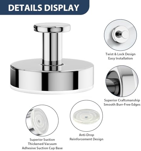 Suction Cup Hooks 2Pcs Chrome Bathroom Towel Robe Hooks