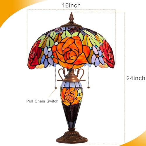 Capulina Tiffany Table Lamp 3-Light Red Yellow Rose Style