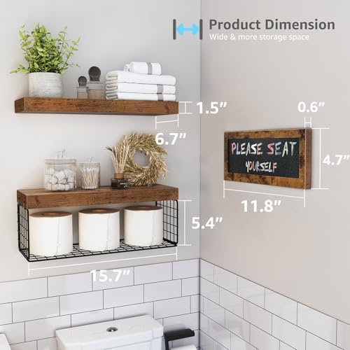 QEEIG Bathroom Shelves Over Toilet - 21 Set 16 Inch Rustic Brown