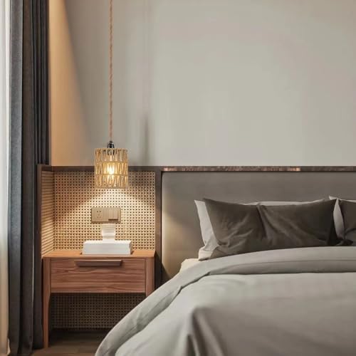Boho Rattan Pendant Light with On-Off Switch