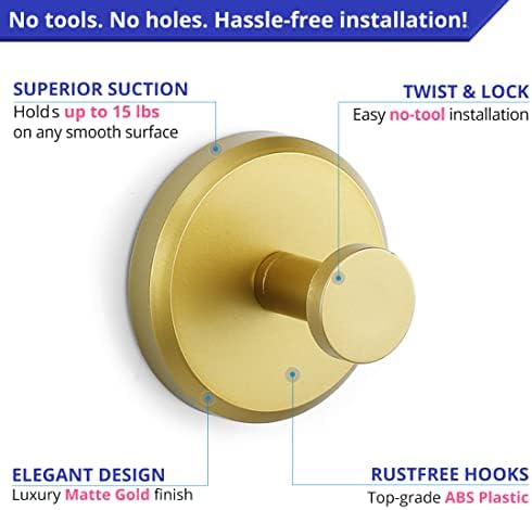 HOME SO Suction Cup Hooks 2-Pack Matte Brushed Satin Gold