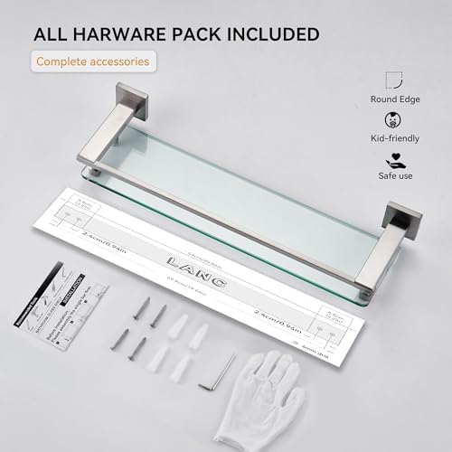 LANC Tempered Glass Floating Shelf 20-Inch Brushed Nickel