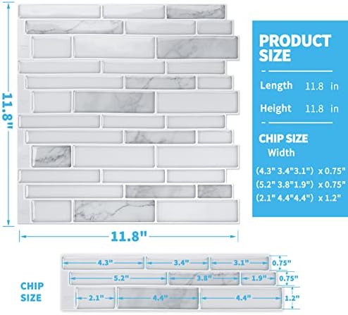 Art3d 10-Sheet Premium Peel and Stick Wall Tiles With White Marble Design