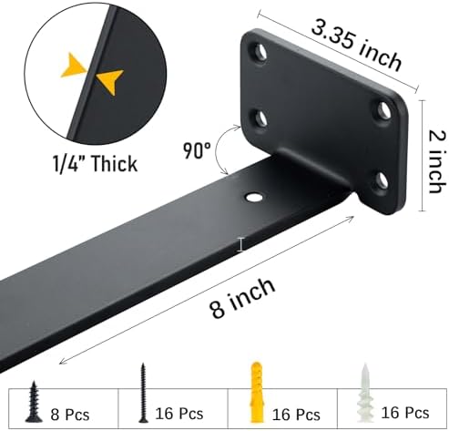 Floating Shelf Bracket 8 Inch Heavy Duty 4 Pack Matte Black
