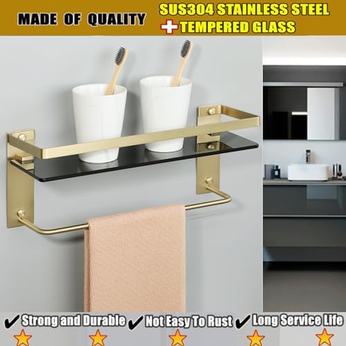 Alise Gold and Black Tempered Glass Bathroom Shelf