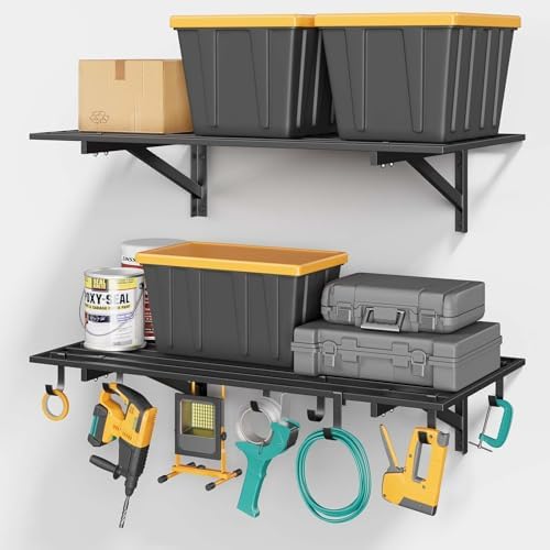 2-Pack 2x4ft Wall Mounted Garage Shelves with Hooks