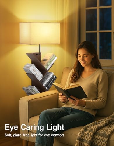 9 Tier Tree Bookshelf with Light Remote Timer Dimmable Floor Lamp